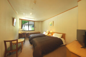 Lits jumeaux dans une chambre simple