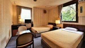 Lits jumeaux dans une chambre sobre