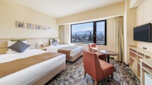 可欣赏富士山景观的客房内双床