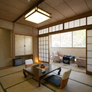 Tatami room with low table and chairs