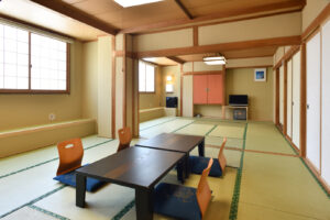Tatami room with low table and floor chairs