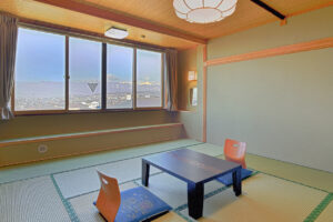 Tatami room with low table and floor chairs