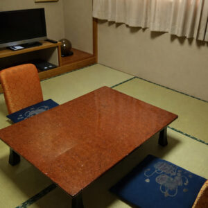 Tatami room with low table and floor cushions