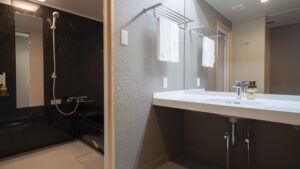 Lavabo e zona doccia nel bagno