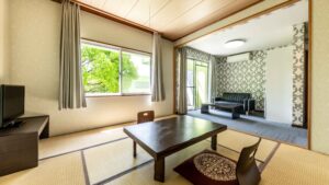 Tatami room with low table and sofa area