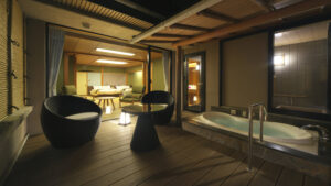 Private open-air bath beside the guest room seating area