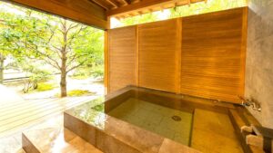 花园露台旁的私人露天浴池