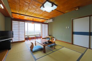 Tatami room with low table and floor cushions