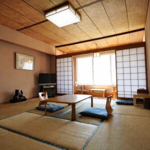 Tatami room with low table and floor cushions