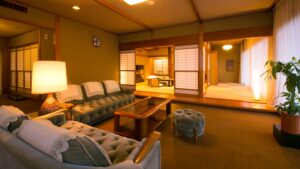 Living area with sofas and low table