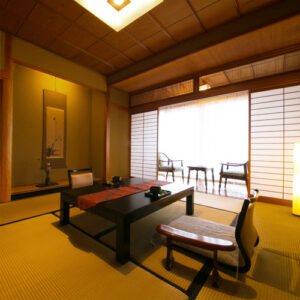 Tatami room with low table and chairs