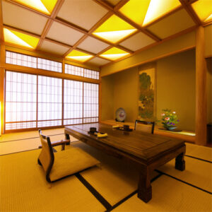 Tatami room with low table and floor chairs