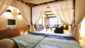 Canopy beds in a ryokan guest room