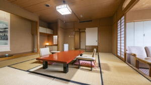 Tatami room with low table and chairs