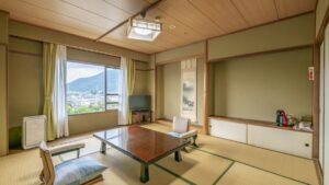 Tatami room with low table and floor chairs