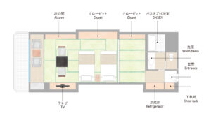 各エリアのラベル付き客室レイアウト平面図