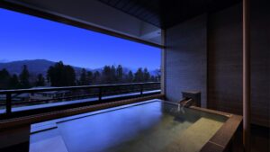 Bagno all'aperto privato con vista sulle montagne