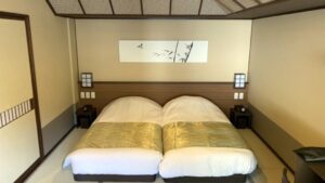 Two beds in a tatami-style ryokan room
