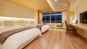 Camas individuales en una habitación moderna
