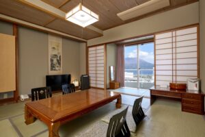 Tatami room with low table and window view