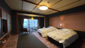 広々とした客室にあるベッド2台