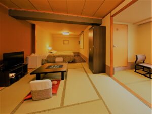 Tatami room with low table and chairs