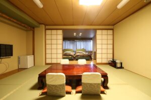 Tatami room with low table and floor chairs
