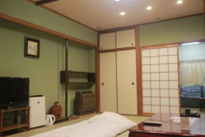 Tatami room with low table and floor cushion