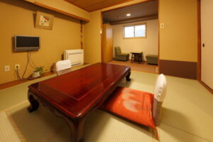 Tatami room with low table and floor cushions
