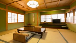 Tatami room with low table and floor chairs