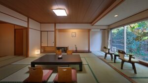 ローテーブルと椅子のある広々とした畳の客室