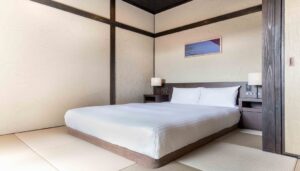 Low bed in a tatami guest room