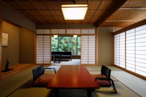 Tatami room with low table and floor chairs