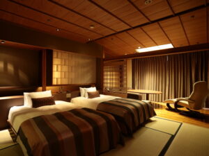Two beds in a tatami-style guest room