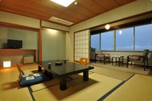 Tatami room with low table and window chairs