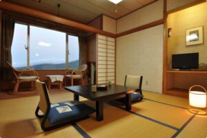Tatami room with low table and window seating