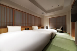 Two beds in a tatami-style guest room