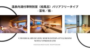 Collage with room photos and promotional text