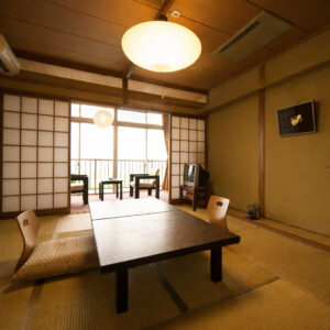 Tatami room with low table and floor cushions