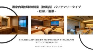 Text graphic with three room photos collage