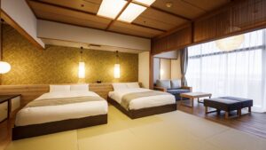 畳の旅館客室のツインベッド
