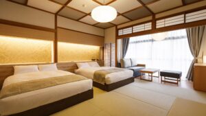 畳敷きの和室にあるツインベッド