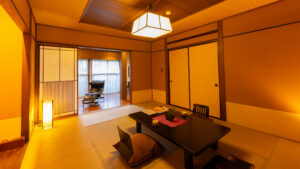 Tatami room with low table and floor chairs