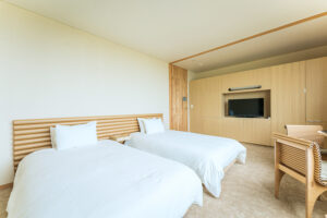 Deux lits dans une chambre moderne