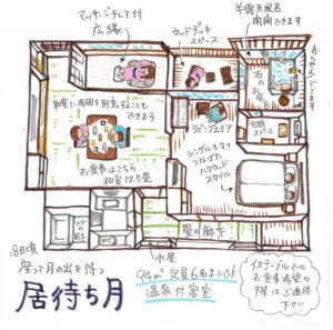 客室レイアウトの手描き間取り図