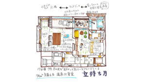 日本語表記のある手描きの客室間取り図