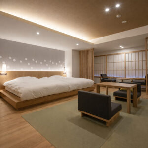 和室の低いプラットフォームベッド