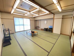 Tatami guest room with low table and floor seating