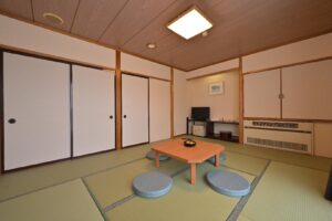 Tatami room with low table and floor cushions