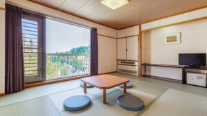 Tatami room with low table and floor cushions